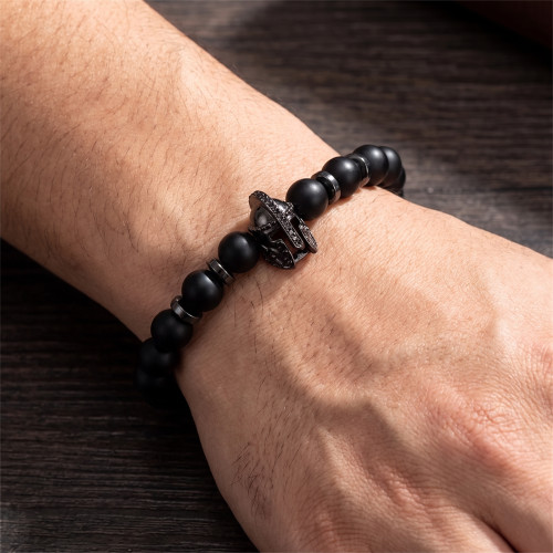 Браслет із шунгіту з шоломом та дисками чорного кольору (10033)