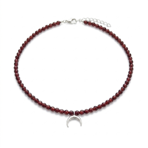 Чокер із граненого гранату Lunar Soul з підвіскою-лунницею (3 мм) (19047)