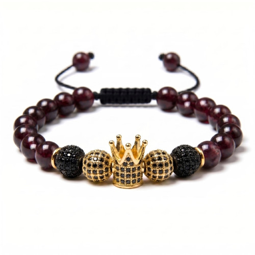 Браслет Imperial Garnet з натурального гранату та короною — Ручна робота HEMST (20070)