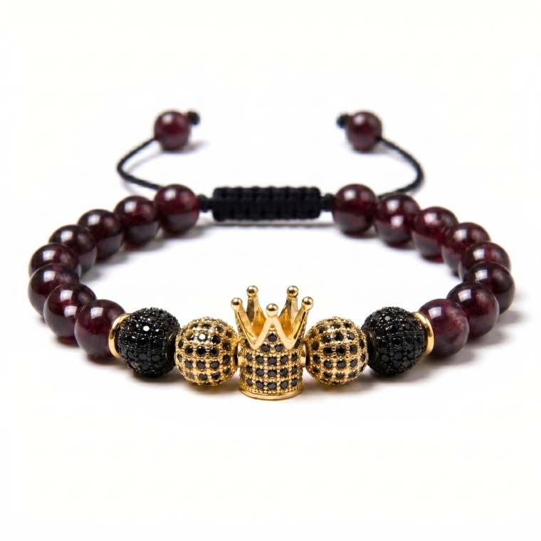 Браслет Imperial Garnet з натурального гранату та короною — Ручна робота HEMST (20070) - 1
