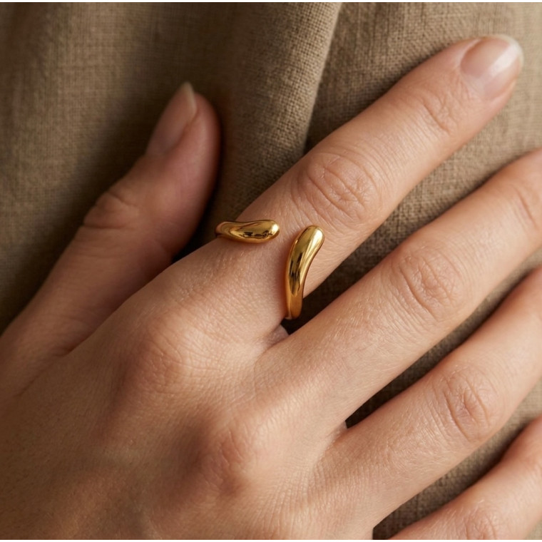 Каблучка «Fluid Gold» — Регульований розмір — Waterproof Steel (21023) - 1