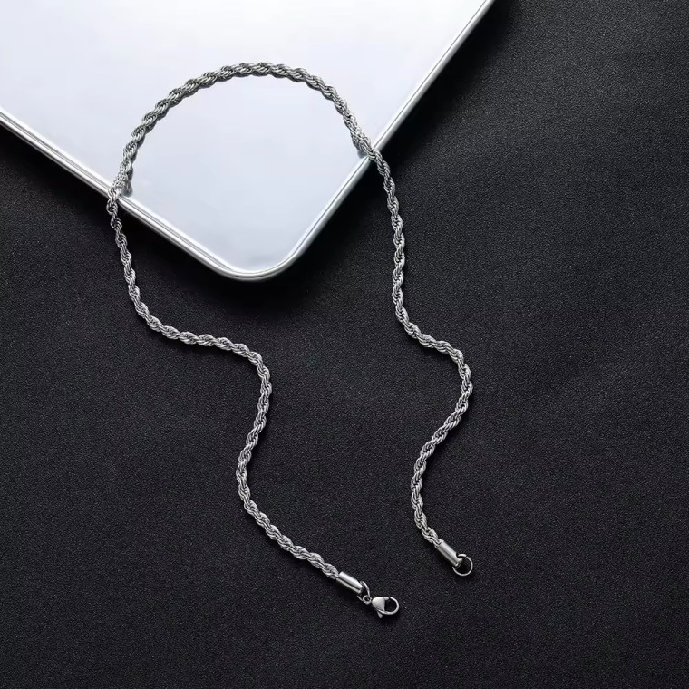 Цепочка из нержавеющей стали серебристый - унисекс тросовое плетение (rope chain) для мужчин и женщин (22029) - 5
