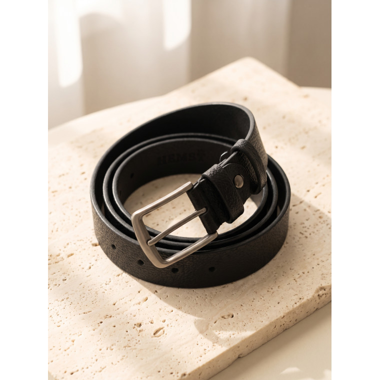 Чоловічий шкіряний ремінь Classic Grain Black 3.5 cm (25020) - 4