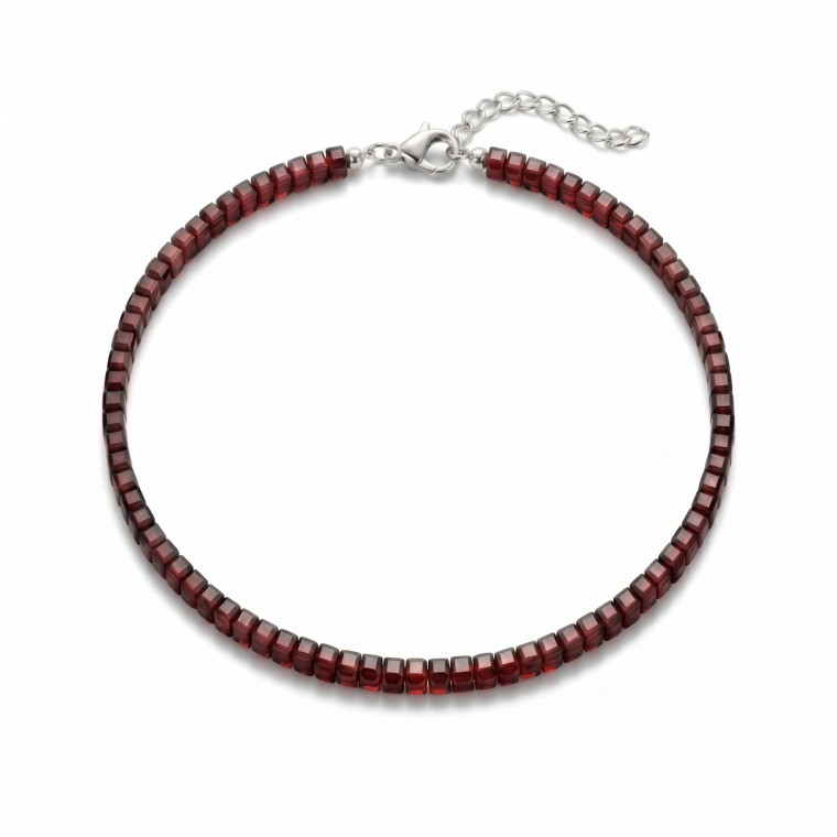 Браслет на ногу (анклет) з натурального гранату кубик — Жіночий анклет з гранатом — Ювелірне каміння 3.5мм (32001) - 3