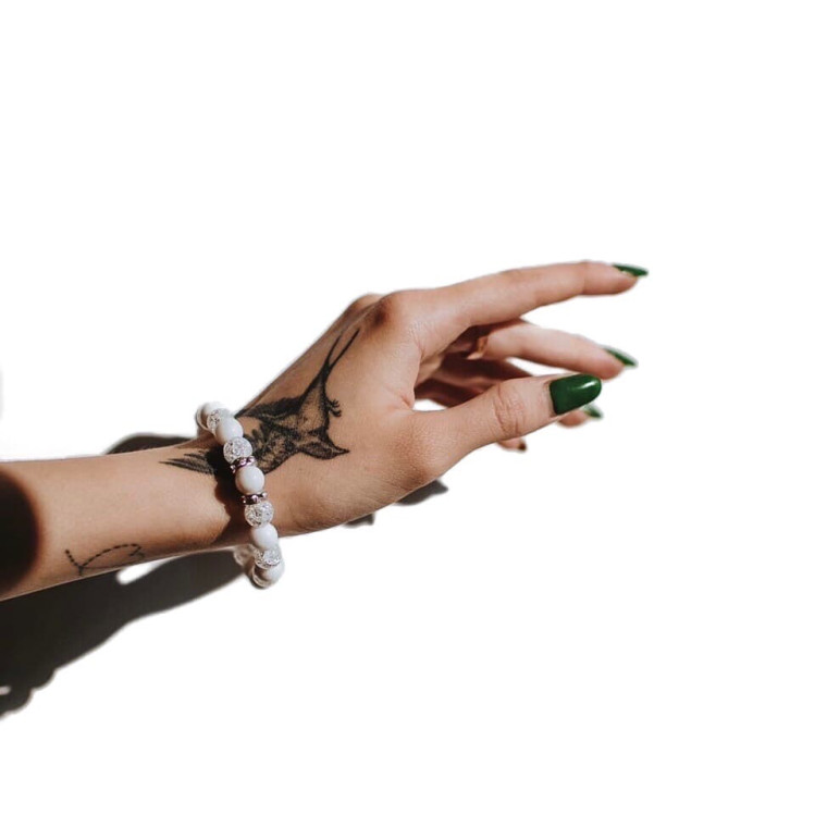 Жіночий браслет із білого агату та кришталю (80057) - 2