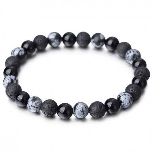 Браслет з лавового каменю, агату та обсидіану (80092)