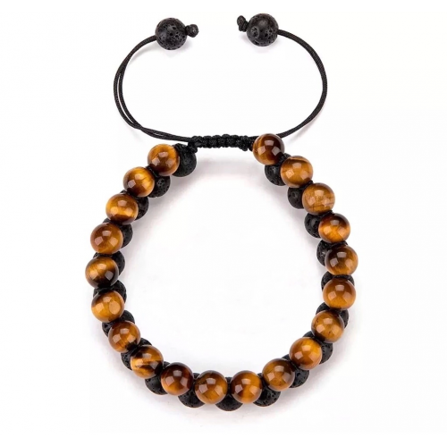 Подвійний плетений браслет з тигрового ока та лави (80150)