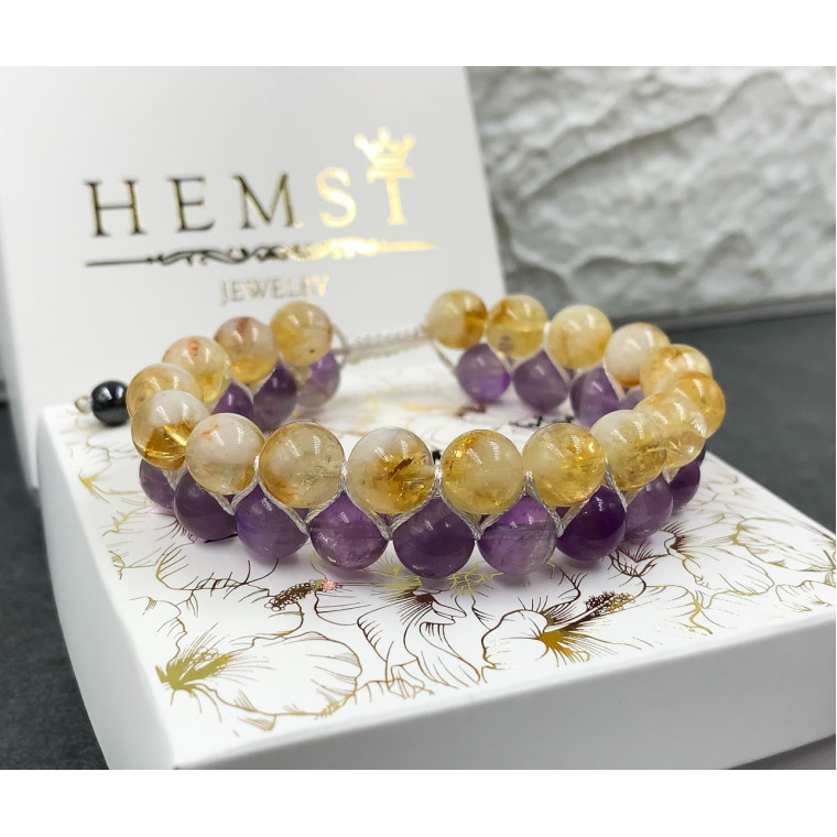 Подвійний плетений браслет з цитрину та аметиста (80208) - 3