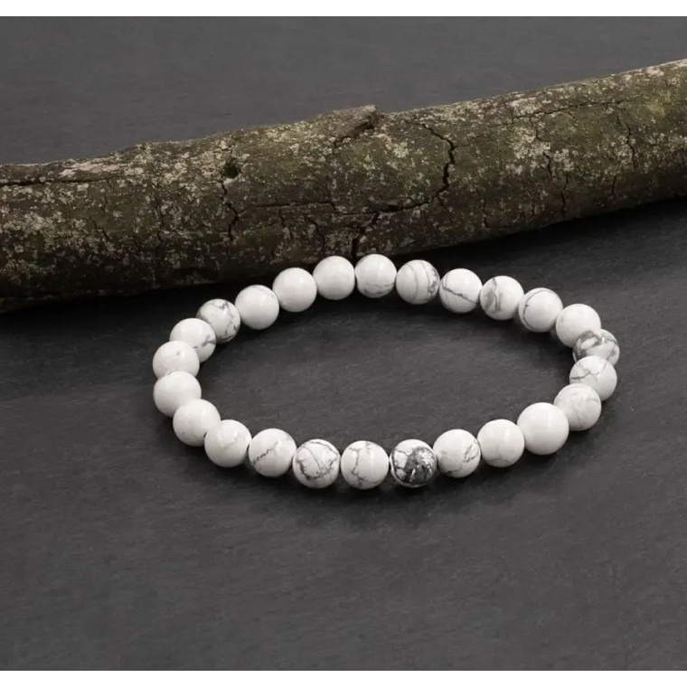 Браслет из натурального говлита 6 мм "Нежная Гармония" | Howlite унисекс (80231) - 3