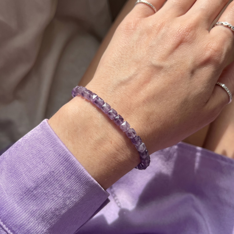 Браслет з натурального аметисту «Amethyst Energy» (кубик 4 мм) (80260) - 3
