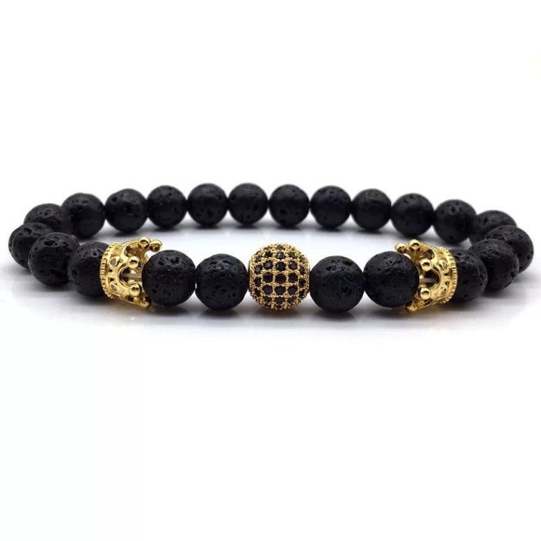 Браслет із лавового каменю з двома коронами золотого кольору (30039) - 1